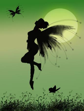 víla, zelená, měsíc, fly, křídla, motýl Franciscah - Dreamstime