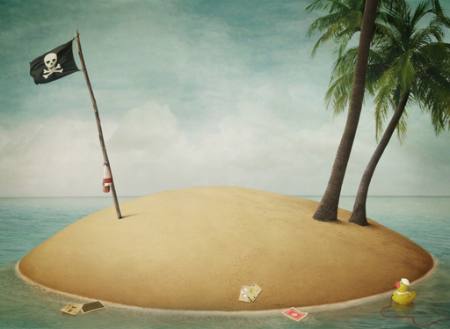 pláž, vlajky, pirátské, ostrov Annnmei - Dreamstime