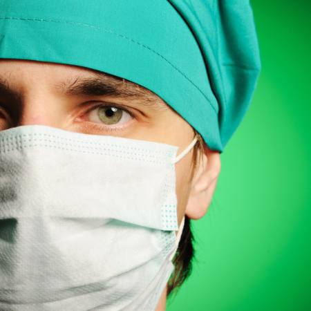 zdravotník, maska, zeleným, člověče, oko, klobouk, lékař Haveseen - Dreamstime
