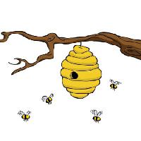 Pixwords Obraz s větev, včelí, úl, žlutý Dedmazay - Dreamstime