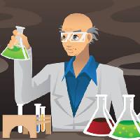 Pixwords Obraz s vědec, chemik, láhve, zelená, červená, mix Artisticco Llc - Dreamstime