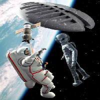 Pixwords Obraz s prostor, mimozemšťan, astronaut, satelit, kosmická loď, země, kosmos Luca Oleastri - Dreamstime