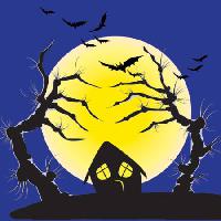 Pixwords Obraz s Moon, netopýři, dům, noc, strašidelné, plazivý Vanda Grigorovic - Dreamstime