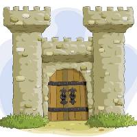 Pixwords Obraz s hrad, věže, dveře, stařec, starověkých Dedmazay - Dreamstime