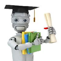absolvent, robot, papír, diplom, soubory, knihy, klobouk Vladimir Nikitin - Dreamstime