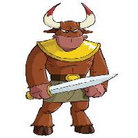 Pixwords Obraz s válečník, meč, rohy, býk, taurus, zvíře Dedmazay - Dreamstime