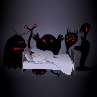 Pixwords Obraz s halloween, postýlka, zrùda, monstra, noc, scarry Aidarseineshev