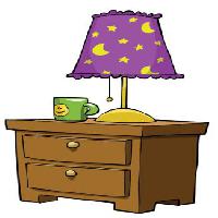 Pixwords Obraz s lampa, stojan, pohár, zásuvka, měsíc, hvězdy Dedmazay - Dreamstime