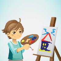 Pixwords Obraz s dítě, dítě, kresba, štětka, plátno, dům Artisticco Llc - Dreamstime