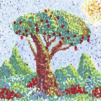 Pixwords Obraz s strom, ovoce, červená, zahrada, malba, umění Anastasia Serduykova Vadimovna - Dreamstime
