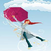 Pixwords Obraz s deštník, holku, větru, zataženo, déšť, šťastný Tachen - Dreamstime