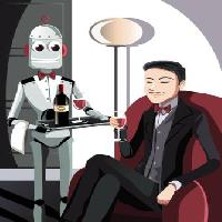 Pixwords Obraz s robot, člověče, víno, sklenice Artisticco Llc - Dreamstime