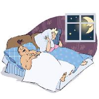 Pixwords Obraz s muž, žena, manželka, ložnice, měsíc, okno, noc, polštář, vzhůru Vanda Grigorovic - Dreamstime