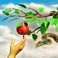 Pixwords Obraz s jablko, had, větev, zeleným, listy, ruční Andreus - Dreamstime