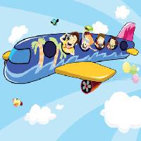 letadlo, šťastný, turisté, balónky, nebe, letadlo Zuura - Dreamstime